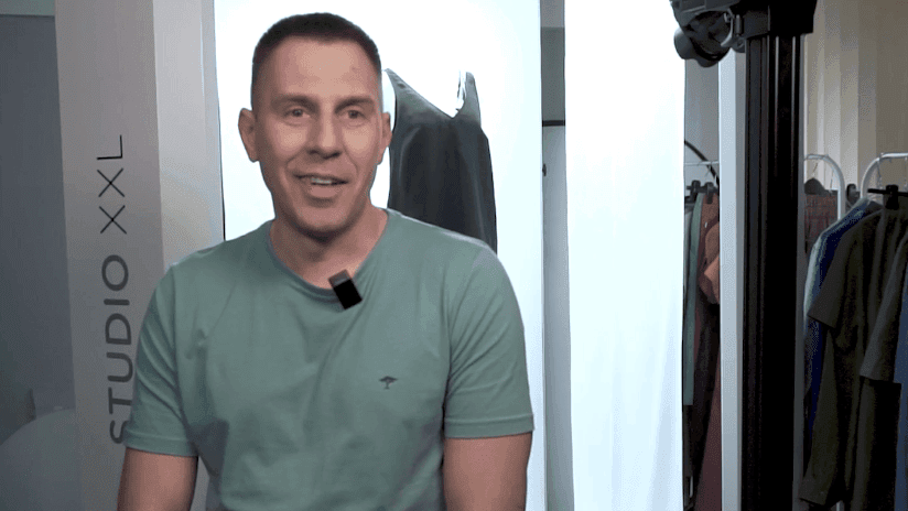 Smiling Man in Mint T-shirt