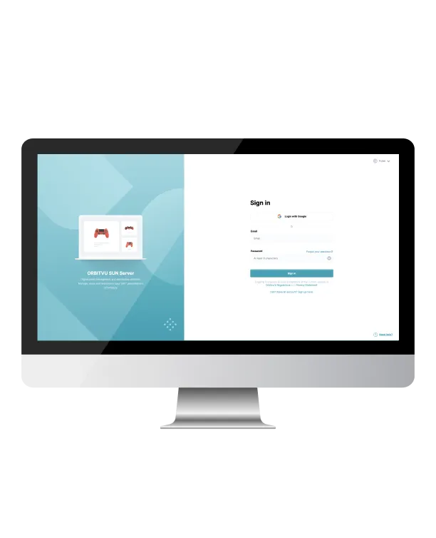 Ecrã de início de sessão do Orbitvu Cloud num monitor de secretária