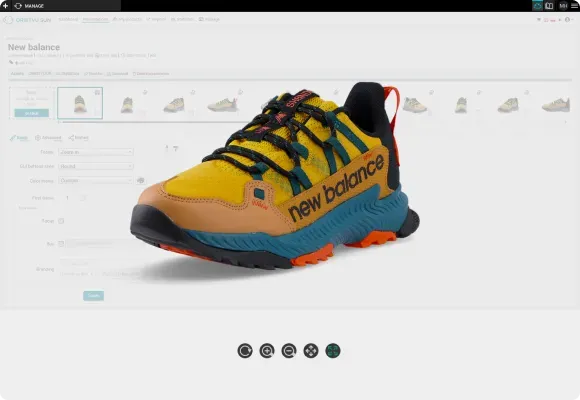 Visualização do New Balance Trail Shoe na interface de gerenciamento do Orbitvu