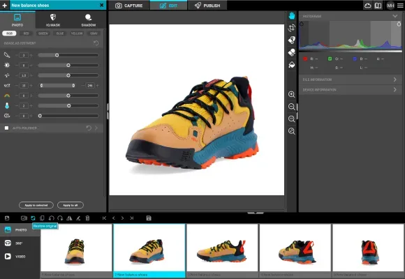 Interface de edição de imagem para New Balance Trail Shoe