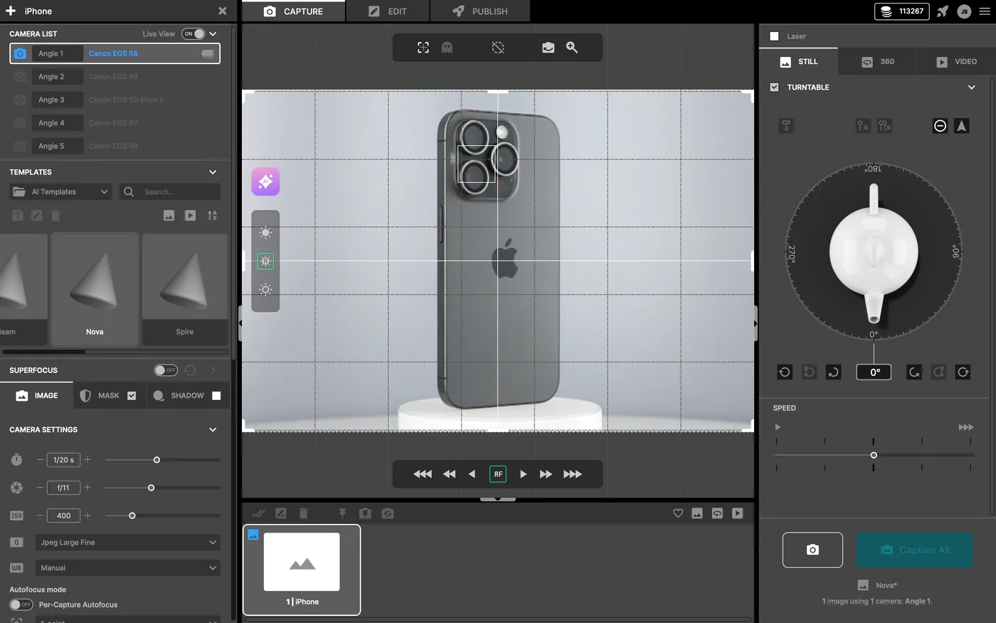 Ecrã de captura do Orbitvu Station com o AI Photo Assistant