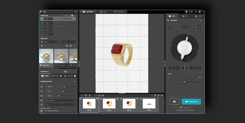 Capture o seu produto e abra um Still Asset no Edit tab
